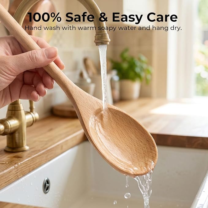 HANSGO 3PCS Wooden Spoons for Cooking, 12 Inch Long Handle Mixing Spoons for - Image 6