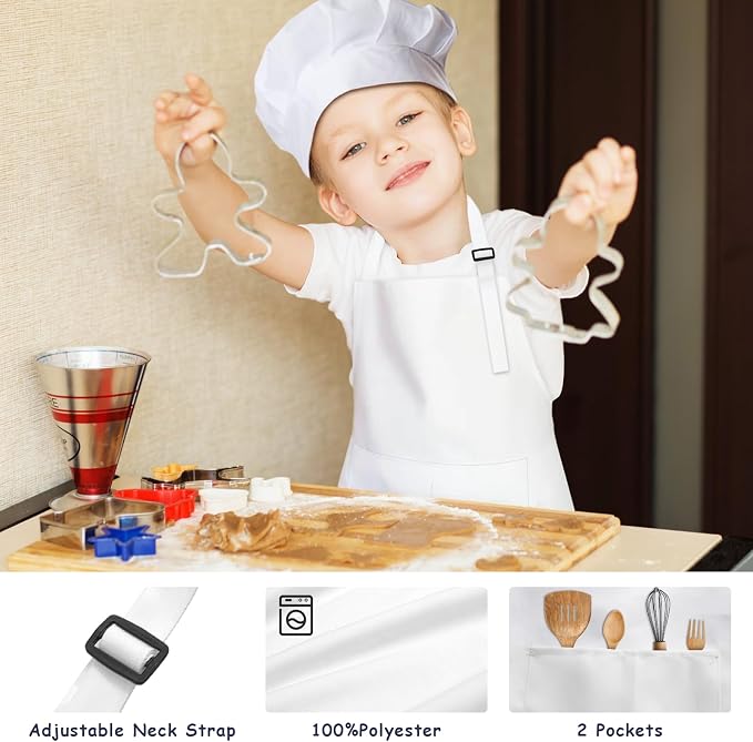 Kids Apron and Chef Hat Set, 24 Pieces Boys Girls Kids Apron - Image 4