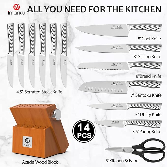imarku Knife Set, 14 Piece Premium Kitchen Knife Block Set, Razor Sharp - Image 5