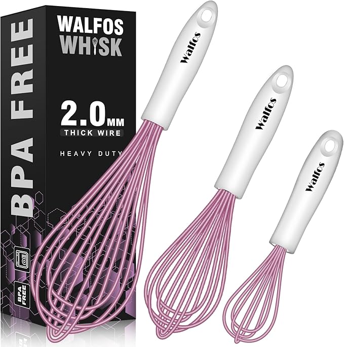 Walfos Whisk, Silicone Whisks for Cooking & Baking Non Scratch Rubber Coated by Walfos