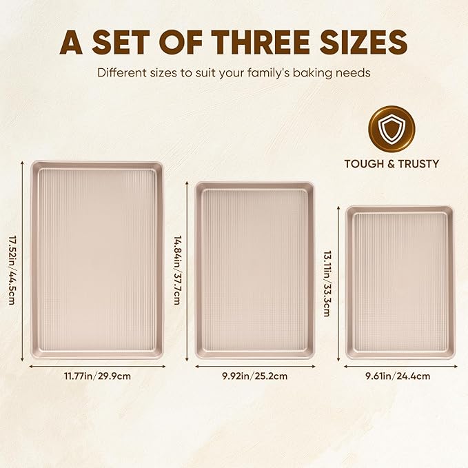 Sakerplus Nonstick Baking Sheet Pan Set of 3, Heavy Duty Cookie Sheets - Image 4
