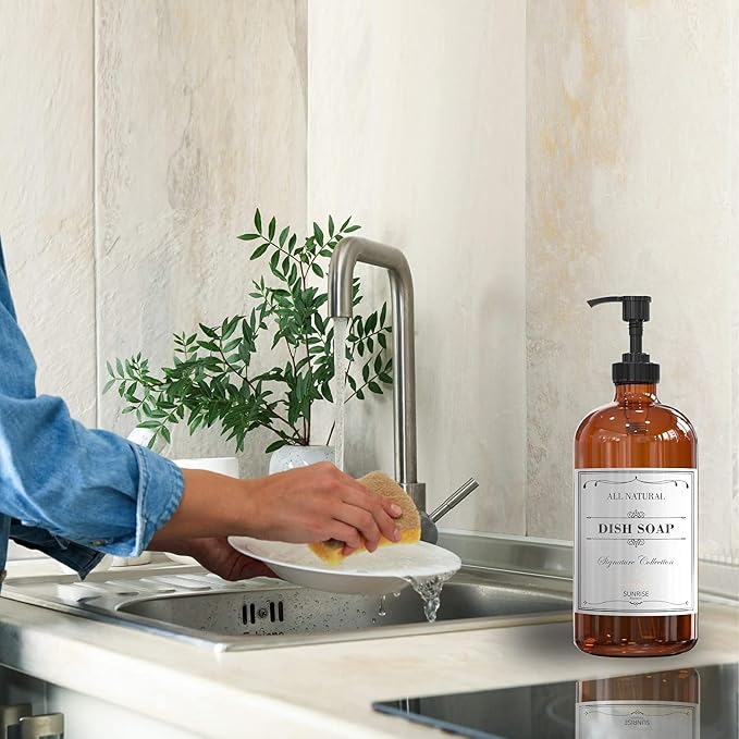 Sunrise Premium 16 OZ Amber Glass Soap Dispenser - Image 5