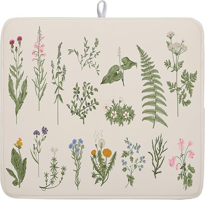 Kawani Sage Flower Herbs Dish Drying Mat by Kawani