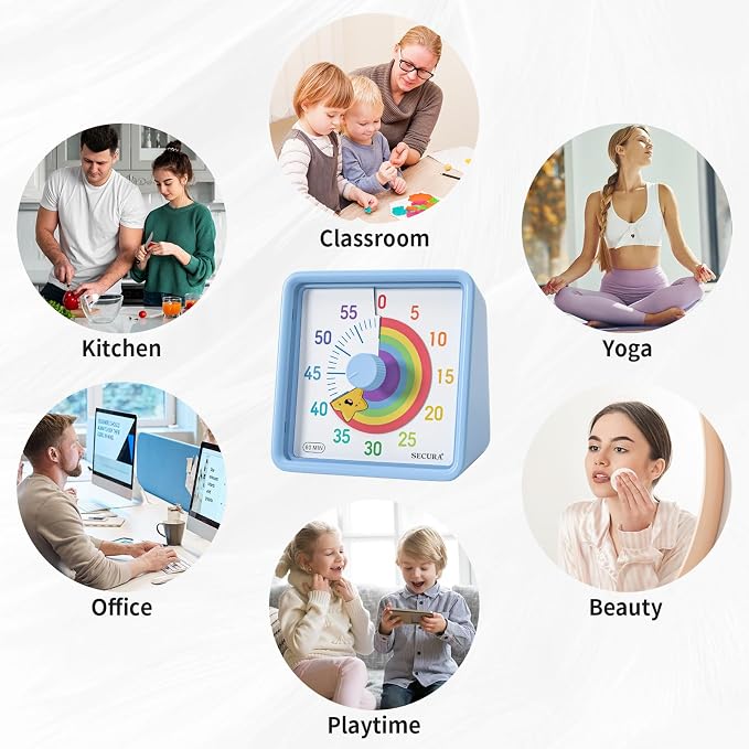 Secura 60-Minute Visual Timer for Kids, Time Clocks, Countdown Timer for Office - Image 7