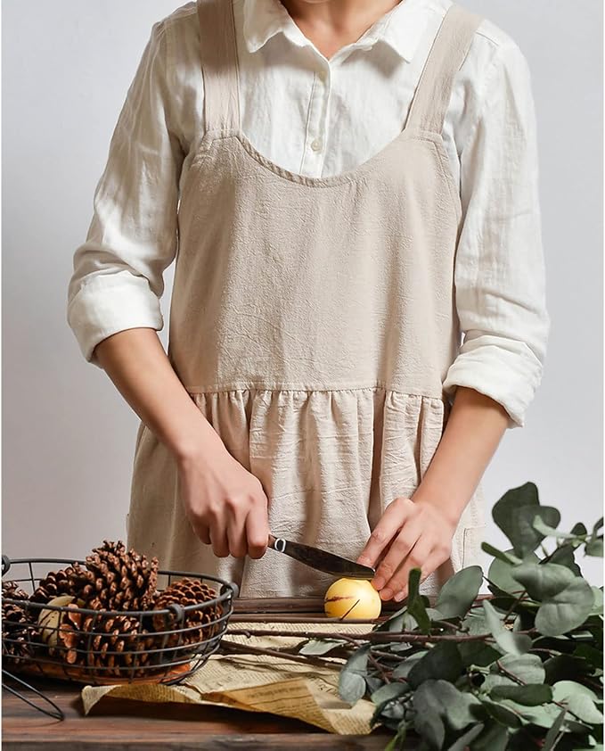 Uaussi Cotton Linen Apron Cross Back Work Apron - Image 5