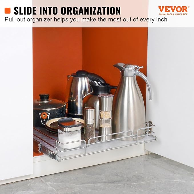VEVOR 21.5" Wx21 Dx3.5 H Pull Out Cabinet Organizer, Heavy Duty Slide Out - Image 2