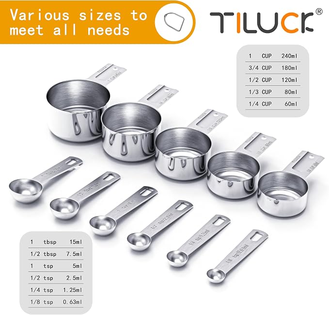TILUCK Stainless Steel Measuring Cups & Spoons Set, Cups and Spoons, Kitchen - Image 2