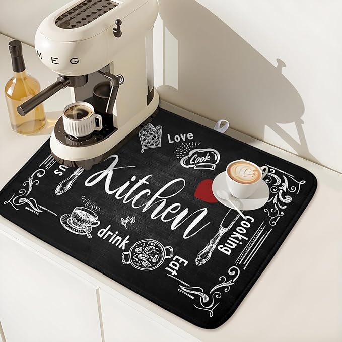 Kawani Black Coffee Bar Dish Drying Mats - Image 6
