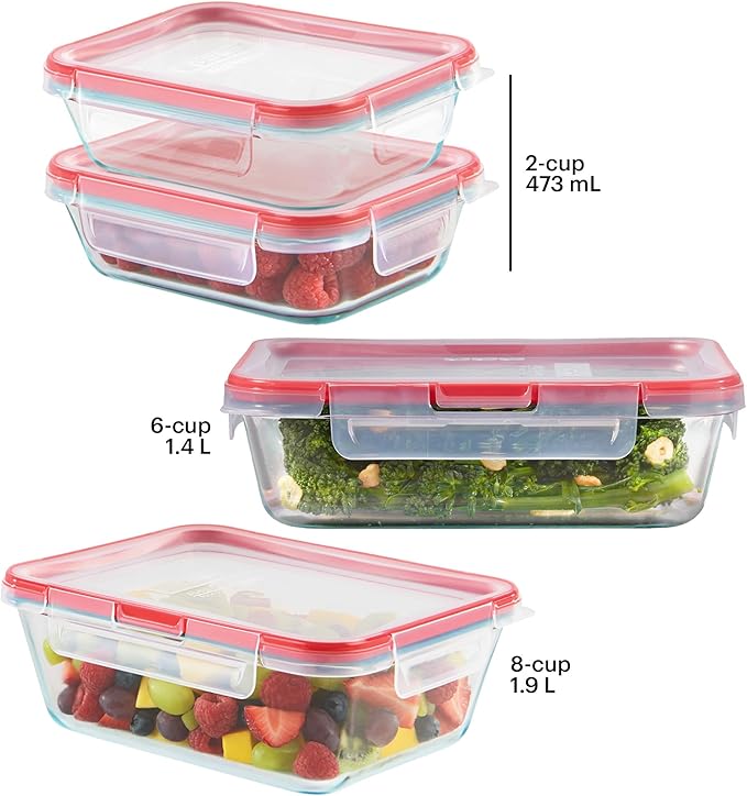 Pyrex Freshlock Mixed Sized Glass Food Storage Containers Set, Airtight & - Image 2