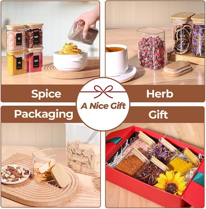 Comsaf Spice Jars with Label，8 oz Small Glass Jars with Lids, Rectangle Glass - Image 3