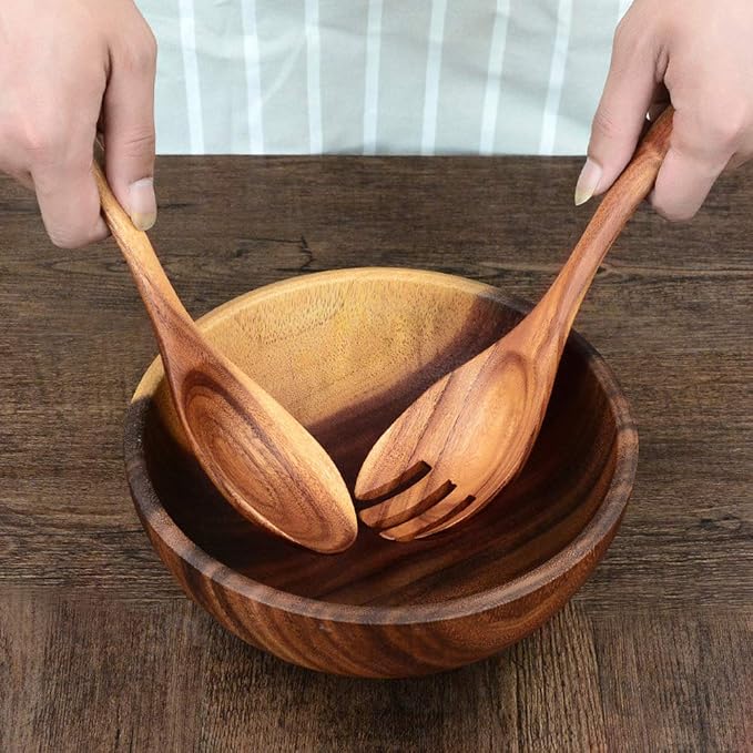 7 Pcs Acacia Wood Cooking Utensils Set Large Wooden Spoons - Image 8