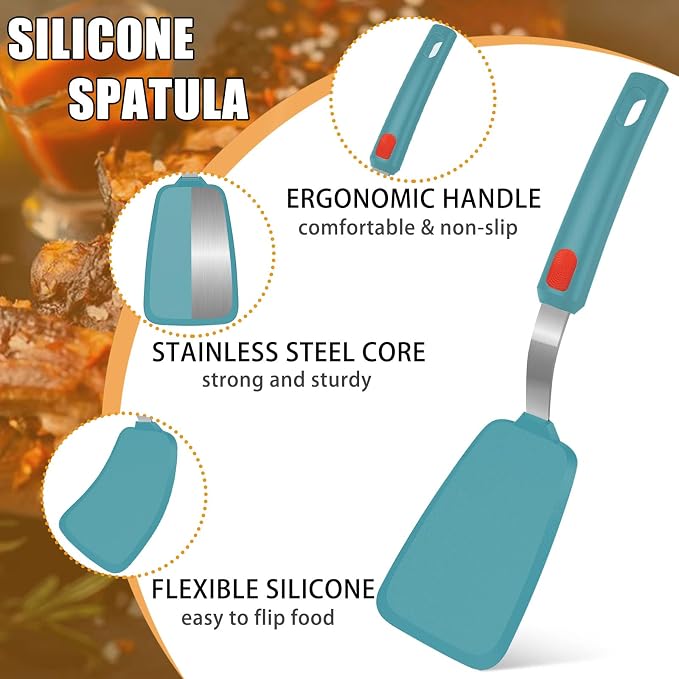 Beijiyi Silicone Spatula Turner Set of 3, 600°F Heat Resistant Nonstick Turner - Image 5