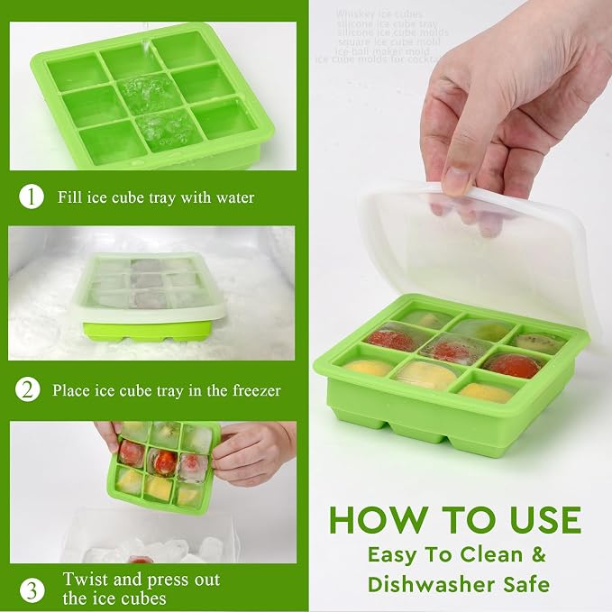 Silicone Ice Cube Trays with Lid, 9x1.3 inch, BPA Free, Small Ice Cube Trays - Image 5