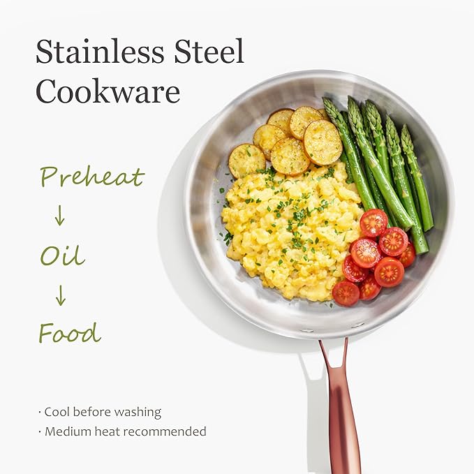 CAROTE 10" Tri-Ply Stainless Steel Frying Pan, Non-Toxic Egg Pan Omelet Pan - Image 4