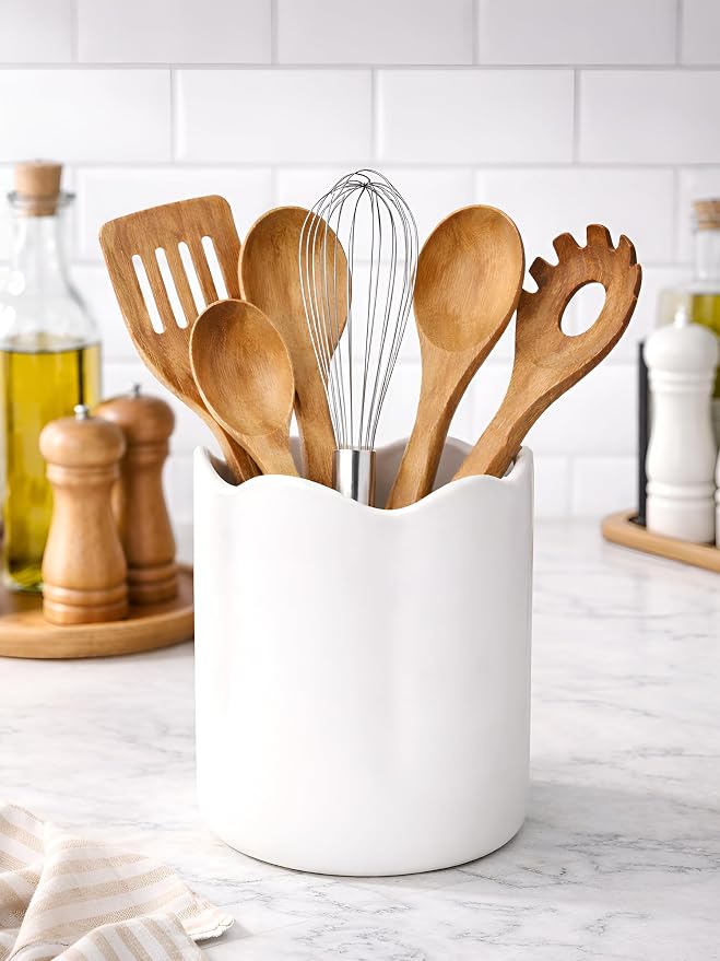 Ceramic Utensil Holder for Kitchen Counter, 7.1" Large Kitchen Utensil Crock - Image 5