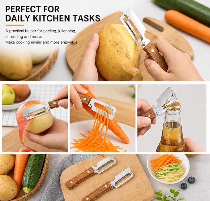 Peelers For Kitchen, with Wooden Handle and Bottle Opener, For Vegetables or - Image 5
