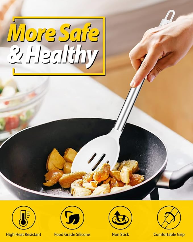 Pack of 2 Large Silicone Cooking Spoons, Non Stick Solid Basting Spoon - Image 5