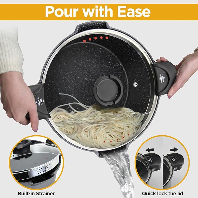 ROSSETTO 8.5QT Pasta Pot with Strainer Lid, Self-Draining Cooking Pot with - Image 2