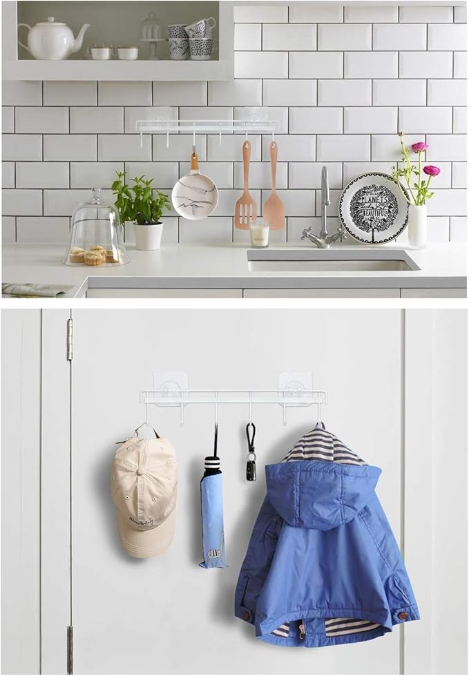 YiZhi Adhesive Wall Hooks Rack Kitchen Rail, Space Saving Utensil Holder No - Image 4