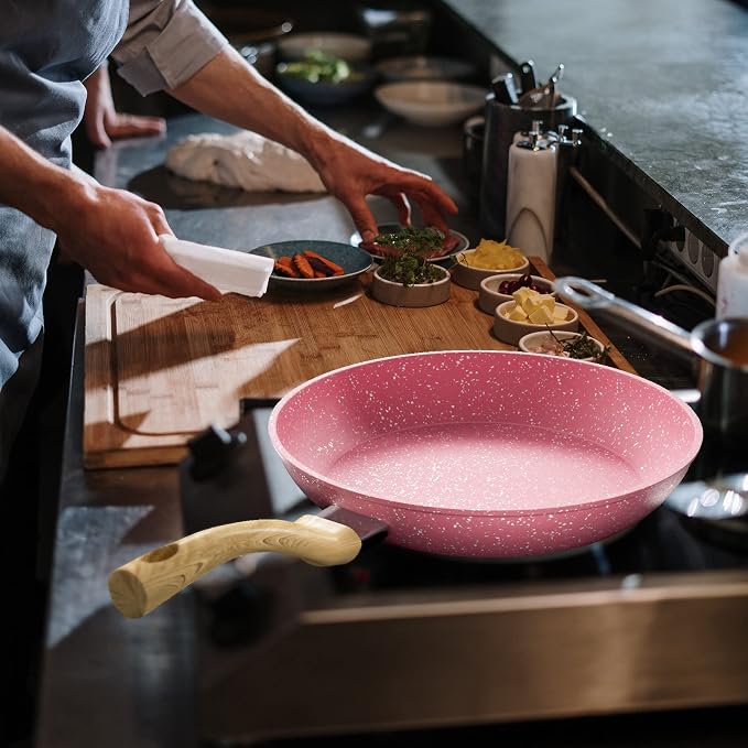 Innerwell 8-Inch Pink Nonstick Egg Pan, PFOA-Free Stone Cookware Skillet - Image 8