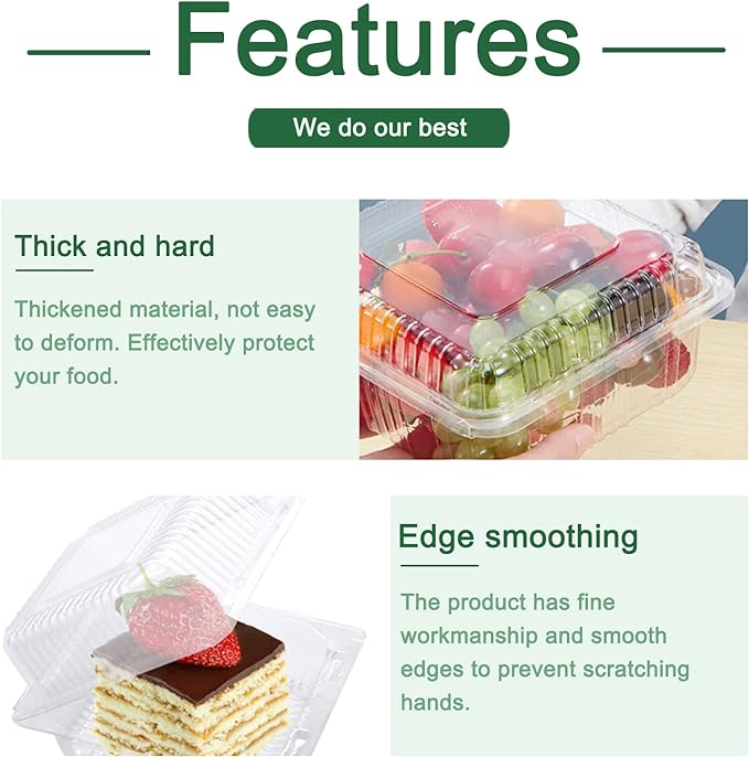 Jizvxe 100 Pack Clear Plastic Square Hinged Food Container, Disposable Plastic - Image 4