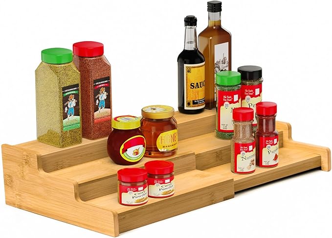 VenDotbi Spice Rack, 3-Tier Expandable Bamboo Spice Rack Organizer by VenDotbi