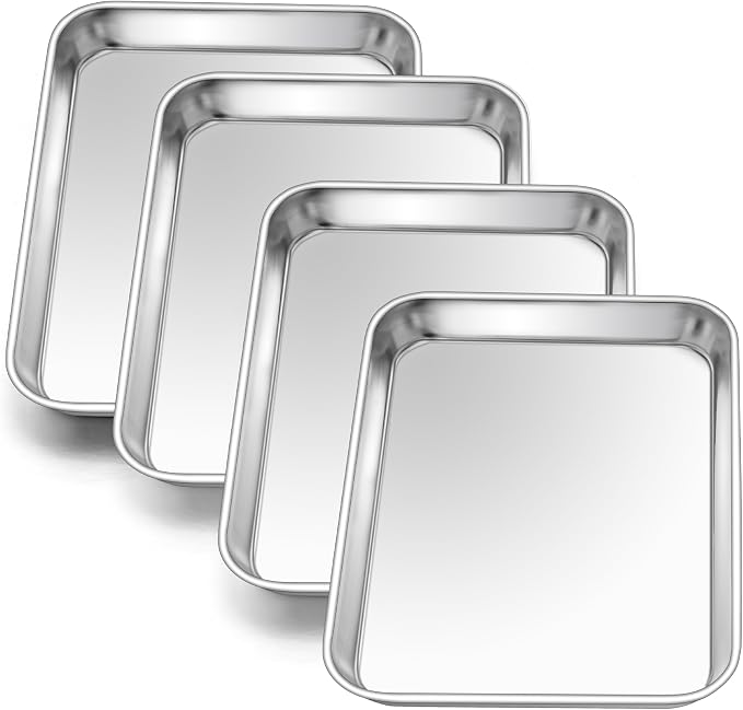 E-far 4 Pack Toaster Oven Trays, 9.4”x7.3” Stainless Steel Small Baking Cookie by E-far
