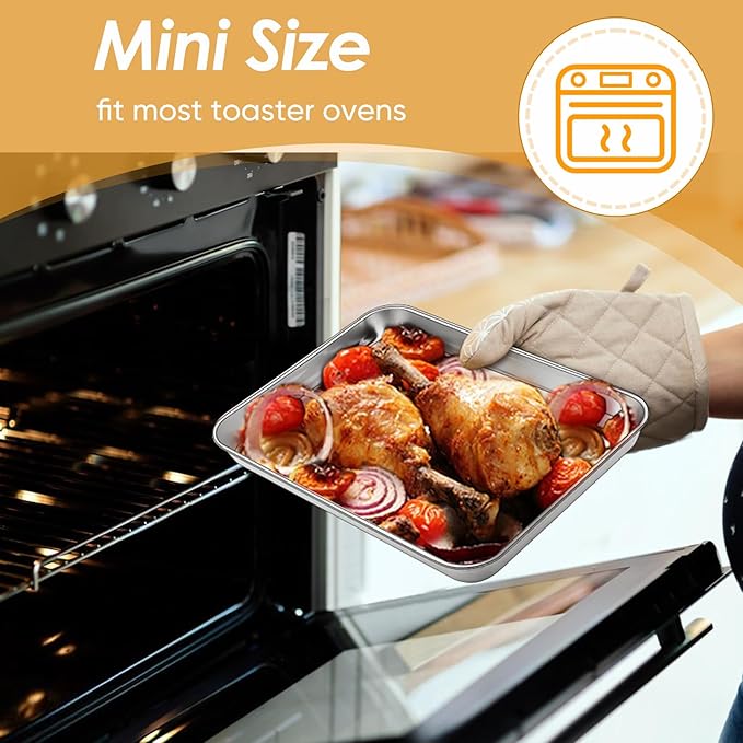 TeamFar Toaster Oven Tray and Rack Set, 9.3’’ x 7’’ x 1’’, Stainless Steel - Image 3