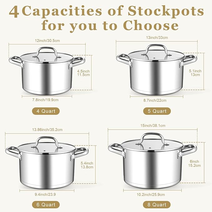 Leonyo Stainless Steel Stock Pot, 8 Quart Stock Pot - Image 9