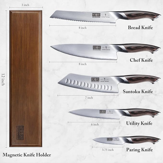 HOSHANHO Knife Set with Magnetic Knife Holder, 6 Pieces Japanese High Carbon - Image 2