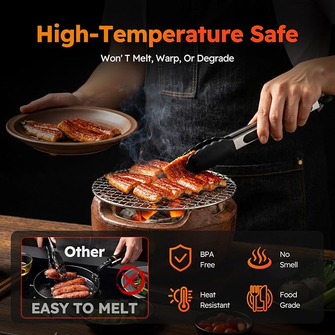 HST Tongs for Cooking with Silicone Tips, Non Stick Kitchen Tongs with Silicone - Image 3