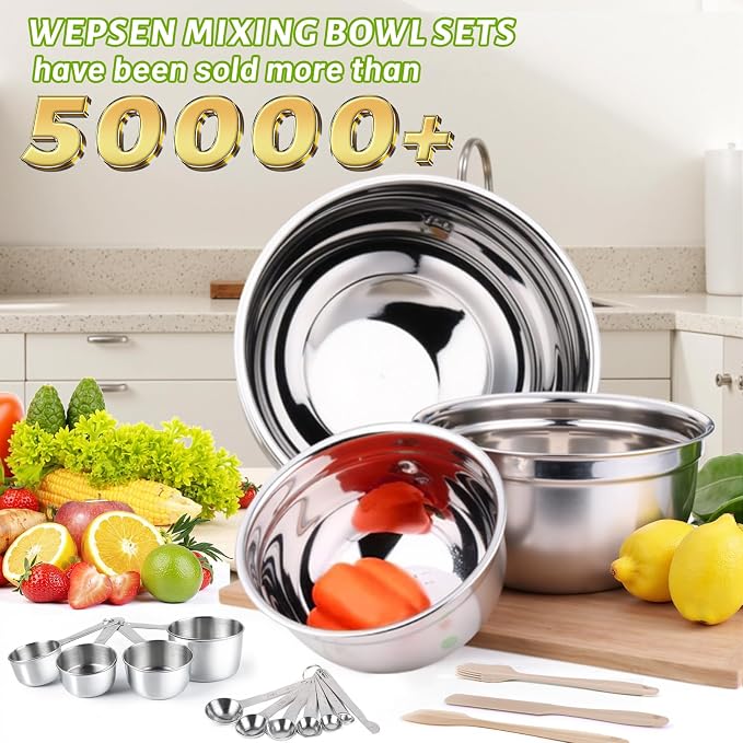 WEPSEN Mixing Bowls Set, Measuring Cups and Spoons - Image 2