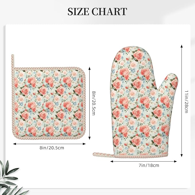 Oven Mitts and Pot Holders Rose Flower Vintage Botanical Silicone Kitchen - Image 3