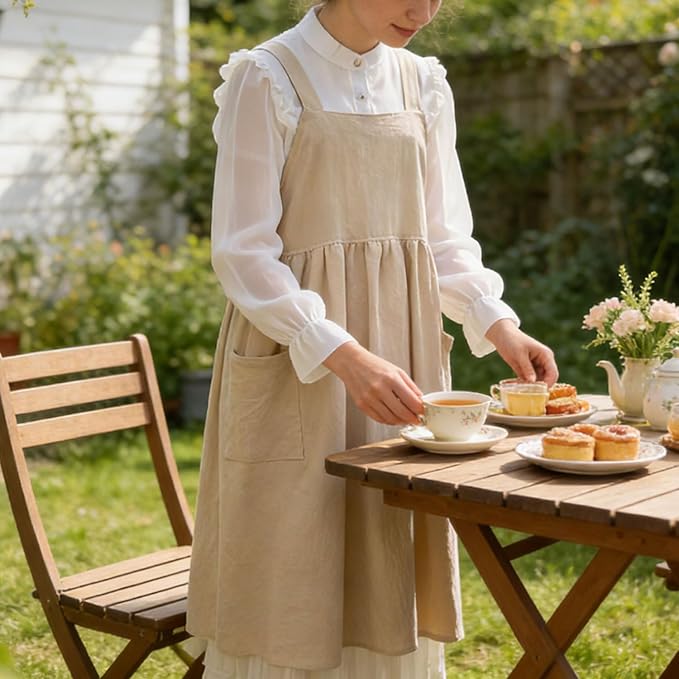 Uaussi Cotton Linen Apron Cross Back Work Apron - Image 4