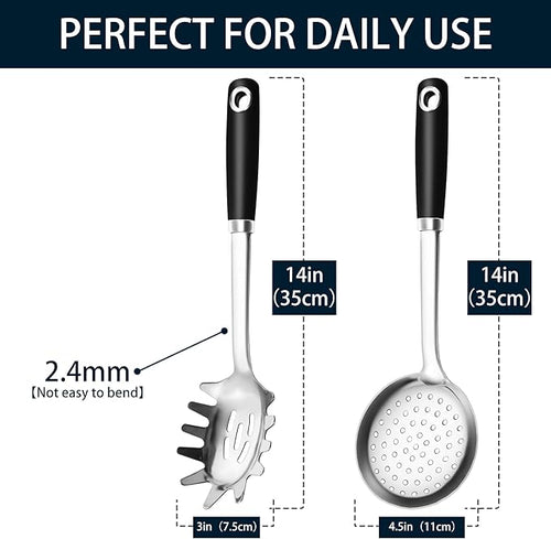 18/0 Stainless Steel Spaghetti Spoon & Slotted Spoon - Image 2