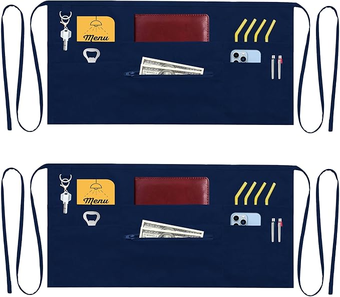 7 Pockets Server Aprons with Zipper Pocket by TEXVIDA