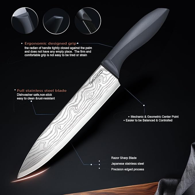 RAXCO 10-Piece Kitchen Knife Set | Stainless Steel Holder | Compact Design - Image 4