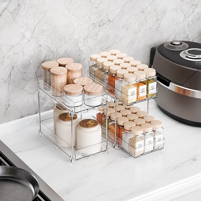 Yieach 2 Pack 2 Tier Vertical Spice Rack Pull Out, 10.4'' Deep Narrow Slide Out - Image 9