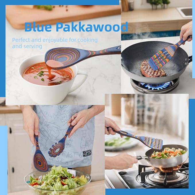 Gudamaye Pakkawood Wooden Cooking Utensils Set 7-Piece-Wooden Spoons - Image 2