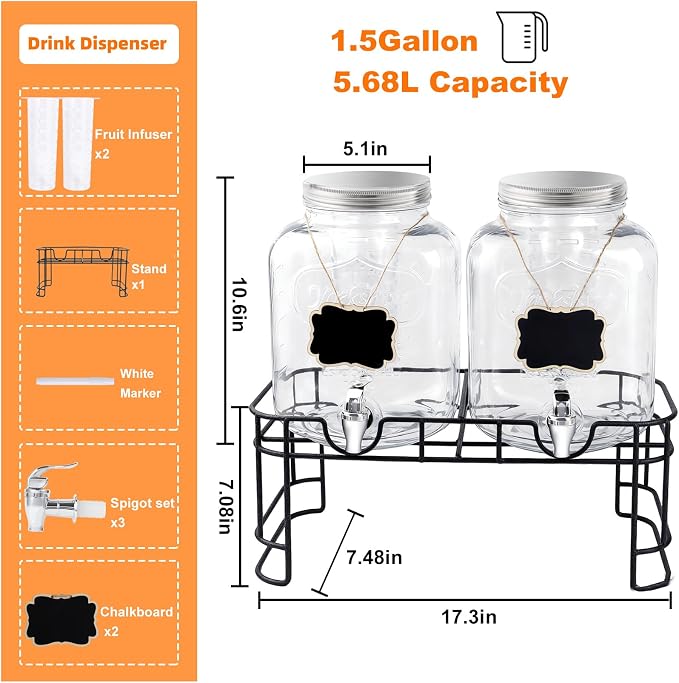1.5 Gallon Glass Drink Dispensers - Image 3