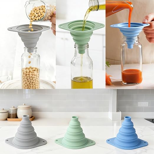 Kitchen Funnel Set 3 Pack, Collapsible Silicone Funnel - Image 2