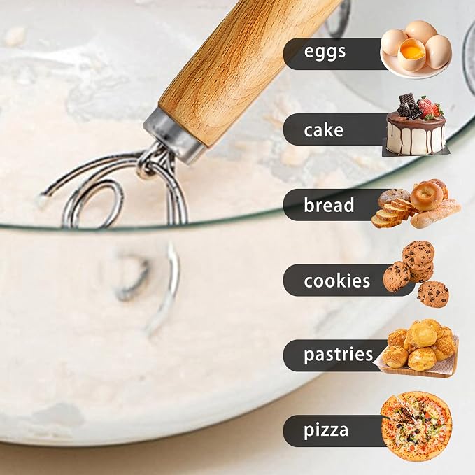 TEEVEA Danish Dough Whisk Stainless Steel Wooden Handle - Image 8
