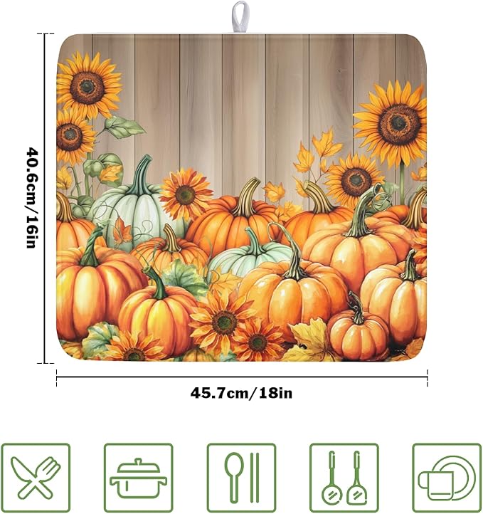Fall Orang Pumpkin Dish Drying Mat - Image 2