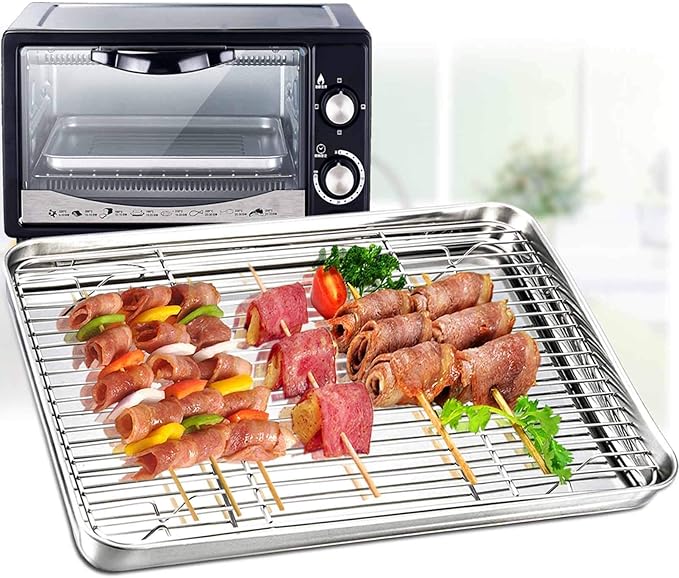TeamFar Baking Pan with Rack Set of 4, 12.5’’ x 9.5’’ Stainless Steel Toaster - Image 3