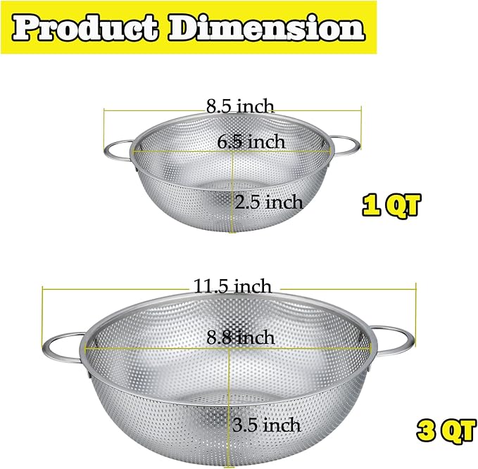 P&P CHEF Stainless Steel Colander, Micro-Perforated Food Strainer - Image 3