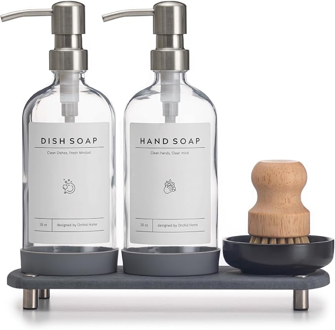 Kitchen Soap Dispenser Set - 16OZ Clear Glass Bottle by ORCHID+HOME