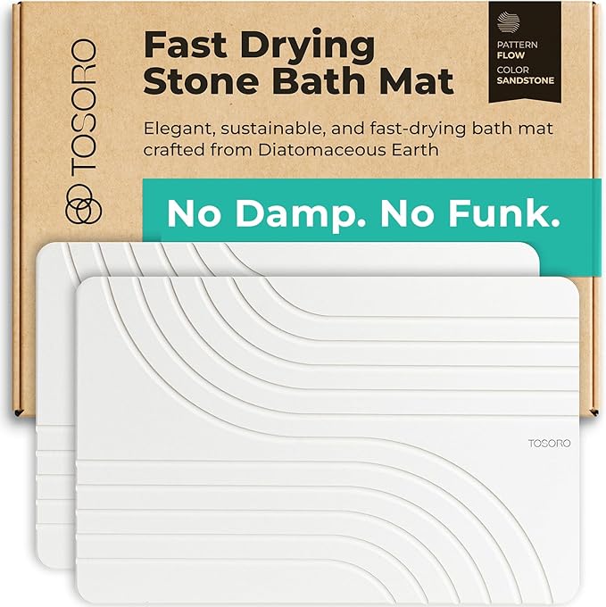 TOSORO - Stone Bath Mat Diatomaceous Earth Shower Mat Non-Slip Super Absorbent by Tosoro