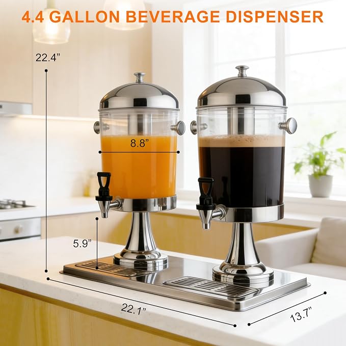 4.4 Gallon Iced Beverage Drink Dispenser, Stainless Steel Water Jar - Image 2