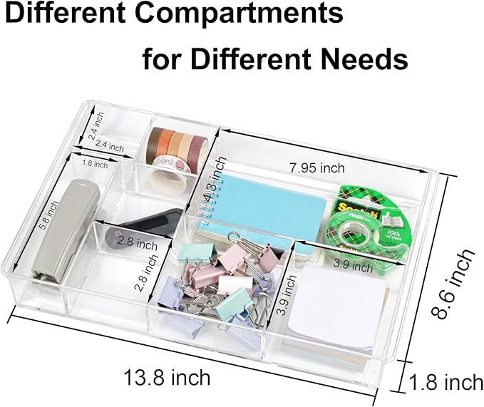 ZEXALOR 8-Section Clear Drawer Organizer, Large Acrylic Drawer Divider Tray - Image 5