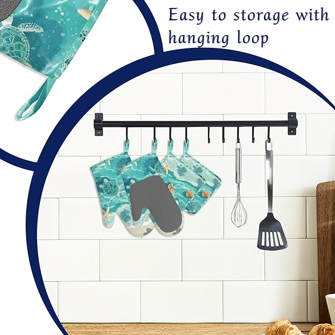 Beach Starfish Sea Turtle Oven Mitts and Pot Holders Sets of 4 Coastal Shell - Image 3